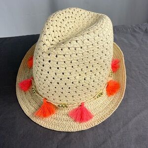 Womens Straw Fedora Hat Boho Tassel Trim Beach Summer Vacation One Size